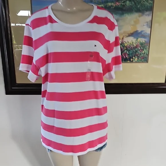 Tommy Hilfiger Striped Pink and White T-Shirt Size XXL - Picture 9 of 9